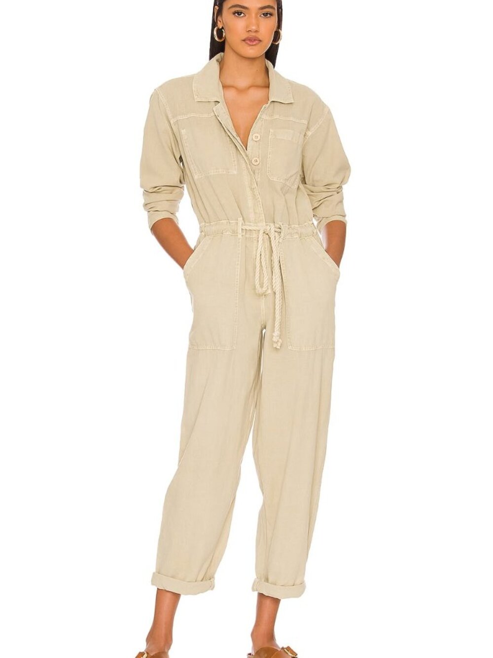 NWT Free People Women's Quinn Coverall Romper in Thistle Seed Tan Size Small